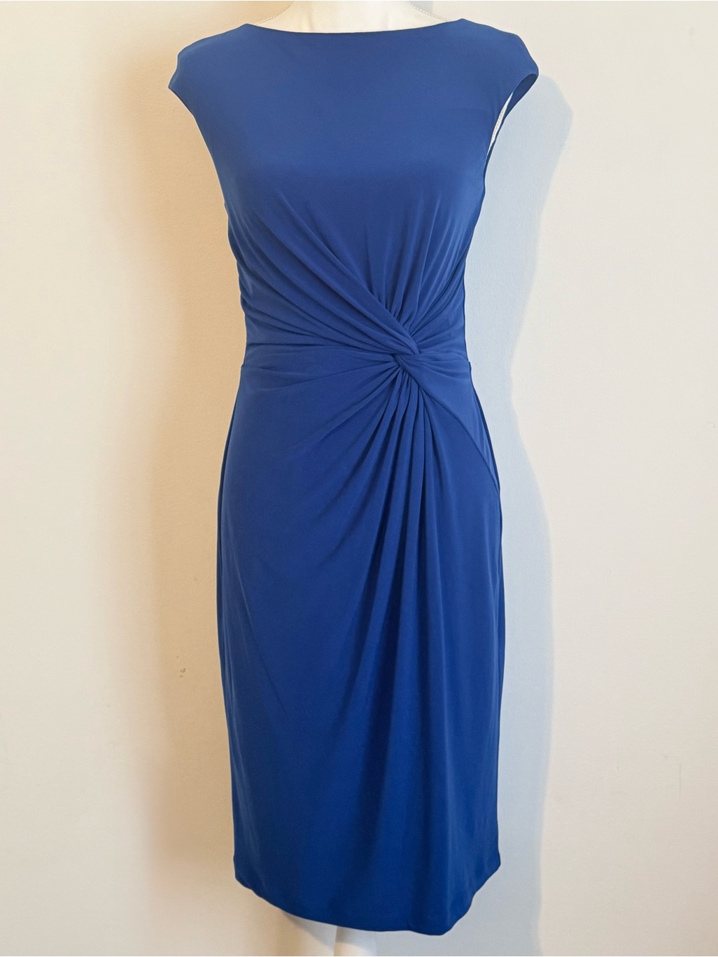 Lauren Ralph Lauren Blue Ruched Twist Sheath Dress Size 8 Midi Career Cocktail